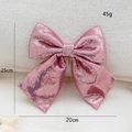 Pink sequined fabric Christmas tree bow ornament, 25x20cm decorative sparkling bow - Small / Pink