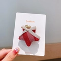 Pince à cheveux étoile rouge scintillante avec nœud argenté et grelots dorés - 4# Pince à Cheveux Étoile