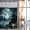 Detail of metal ring eyelets and Halloween cemetery print on a waterproof shower curtain - Dark Blue Halloween Graveyard Style (25SYL-3) / 181x188cm (Single Shower Curtain)