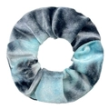 Tie-dye blue-grey velvet scrunchie hair tie with soft texture and gradient colors - Dark Green