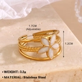 Adjustable golden stainless steel ring featuring a stylish white five-petal flower design - Five-Petal Flower Style