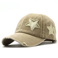Detailansicht der Baumwoll-Baseballkappe mit Stern-Patch und Kontrastnähten - Khaki