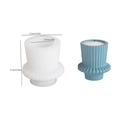 Striped cylinder silicone mold with finished light blue candle and size dimensions - NO.5 Striped Lantern Candle Holder