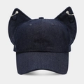 Washed denim baseball cap with cat ear design and silver metal rings in dark blue finish - Adjustable / Dark Blue