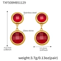 Detail showing dimensions of golden stainless steel earrings with red glass stones - Gold - Red Stone (TXF508)