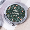 Floral Mother's day folding metal makeup mirror with silver chrome finish and green lid - Dark Green Floral Mother's Day