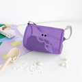Purple mesh cylinder beach storage bag with cartoon eye design and gray handles - Purple