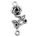 Pendentif rose en alliage argent antique avec feuilles et doubles anneaux de raccord - 1 Pièce Connecteur Double Trou 13x25mm