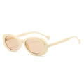 Oval hollow-out retro sunglasses with creamy beige frame and translucent orange lenses - Beige Frame Champagne Lens