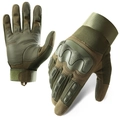 Army green tactical full finger gloves with hard rubber shell protection and touch screen use - M / 191 / Army Green