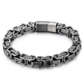 Bracelet pour homme en acier inoxydable à maillons carrés finition argent vieilli - Argent Antique/Gris Foncé
