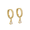 S925 sterling silver geometric hoop earrings with drop zircon tassel in gold finish - Gold Teardrop Pendant