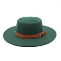 Classic dark green wool felt boater hat with brown leather belt and metal buckle detail - M (56-58cm) / Dark Green