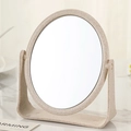 Oval beige wheat straw makeup mirror with dual-sided HD glass and stable base stand - Off-white Oval