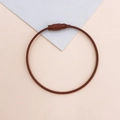 Detailed close-up of brown coated stainless steel wire keychain with screw lock connector - Coffee