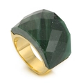 Minimalist gold titanium steel ring featuring a large faceted dark green glass crystal - Dark Green (KR86459-K)