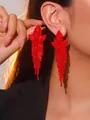 Elegant long red tassel earrings with sparkling rhinestones for women, luxury style - Red Flame Petal Tassel Style