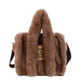 Brown faux fur tote bag with Have a Nice Day print and adjustable black strap - Coffee