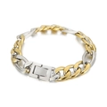 Zweifarbiges Gold und Silber Panzerarmband im Hip-Hop-Stil mit poliertem Metallverschluss - 3:1 Zweifarbiges Figaro-Armband (KB154565-Z) / 200mm*11mm