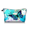 Close-up of butterfly floral print on teal travel cosmetic bag with black zipper - Lake Blue Butterfly Blue Floral Print (jiaying153)