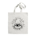 White canvas tote bag featuring a black Harajuku Egyptian Demon Eye art print - E216-Line Art Illustration