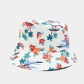 White reversible bucket hat featuring tropical Hawaiian patterns with palm trees and sailboats - One Size / 23# White Hawaii Style
