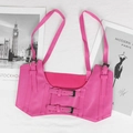 Trendy rose pink PU leather harness belt with adjustable silver metal buckles and straps - Rose Red (70cm)