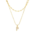 Double-layered golden stainless steel necklace with a sparkling zircon letter P pendant - Gold-Letter P