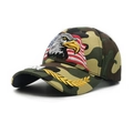 Jungle camouflage baseball cap with 3D eagle and American flag embroidery detail - Camo Eagle Wheat