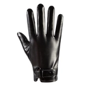 Men's black PU leather gloves with touch screen design and white contrast stitching detail - Men's PU Side Buckle