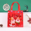 Red non-woven Christmas gift bag with cartoon reindeer prints and durable handles - Deer