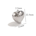 Polished silver stainless steel heart pendant with hammered texture and 21mm width - R134-Silver-Hammered Texture