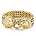 Men's gold lion head braided metal bracelet with double lion head clasp design - Gold Lion Head (KB157897-K)