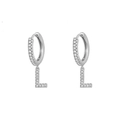 Sparkling silver huggie hoop earrings featuring a diamond-encrusted letter L charm pendant - Letter L / Silver