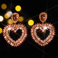 Pink heart-shaped crystal drop earrings in rose gold finish with brilliant sparkle - Pink Heart