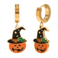 Halloween pumpkin wizard hat drop earrings in 18K gold plated stainless steel - Halloween Pumpkin Witch Hat Style (Gold)