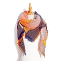 Colorful plaid tweed scarf with fringe edges in blue, orange and yellow tones - Sunset Orange Plaid