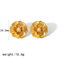 Boucles d'oreilles vintage fleurs dorées 18K avec perles, diamètre de 24,5 mm - Style Fleur de Camélia (TE6581)