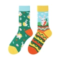 Asymmetrische Crew-Socken mit Hasen- und Streifenmuster für trendigen Streetstyle - Hase Osterei Stil (1062)