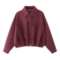 Women's burgundy flight bomber jacket with large pockets and elastic waist on white background - XS / Burgundy