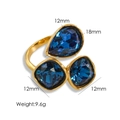 Luxuriöser 14K vergoldeter offener Ring mit dunkelblauen Tropfen und quadratischen Steinen - Dunkelblau