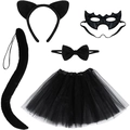 Costume de chat noir pour enfants avec serre-tête oreilles masque nœud papillon et tutu - Serre-tête Oreilles de Chat Et Masque Et Nœud Papillon Et Queue Et Jupe Tutu