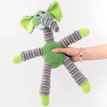 Green plush elephant dog toy with striped limbs for teething and interactive play - Green Grey Elephant
