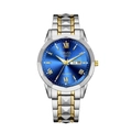 Classic men's quartz watch with two-tone steel band and blue dial featuring day-date display - Two-tone Case Blue Dial