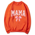 Orange Mama Est 2025 hoodie with pink bow and floral MAMA letters for Mother's Day - Orange Slogan