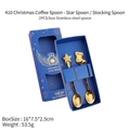 Christmas gold coffee spoon set with star and stocking charms in a blue gift box - Star+Socks Blue Box-Gold
