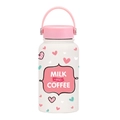 650ml cream white and pink vacuum insulated water bottle with Milk and Coffee heart print - Milk and Coffee Design