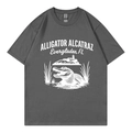 Dark gray round neck T-shirt featuring white alligator graphic and Everglades Florida text - Dark Gray