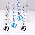Blue, black, and silver metallic PVC spiral hanging swirls for 40th birthday party decorations - 40th Birthday (Blue Silver Black) / 6 Pieces Set