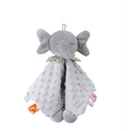 Gray elephant baby security blanket with dotted plush fabric and sensory ribbon tags - Grey Elephant